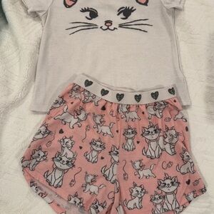 Disney White and Pink Pajama Set with Cat Design